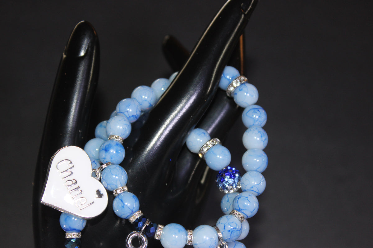 Shades Of Blue 2 Piece Charm Bracelet Set (Silver)