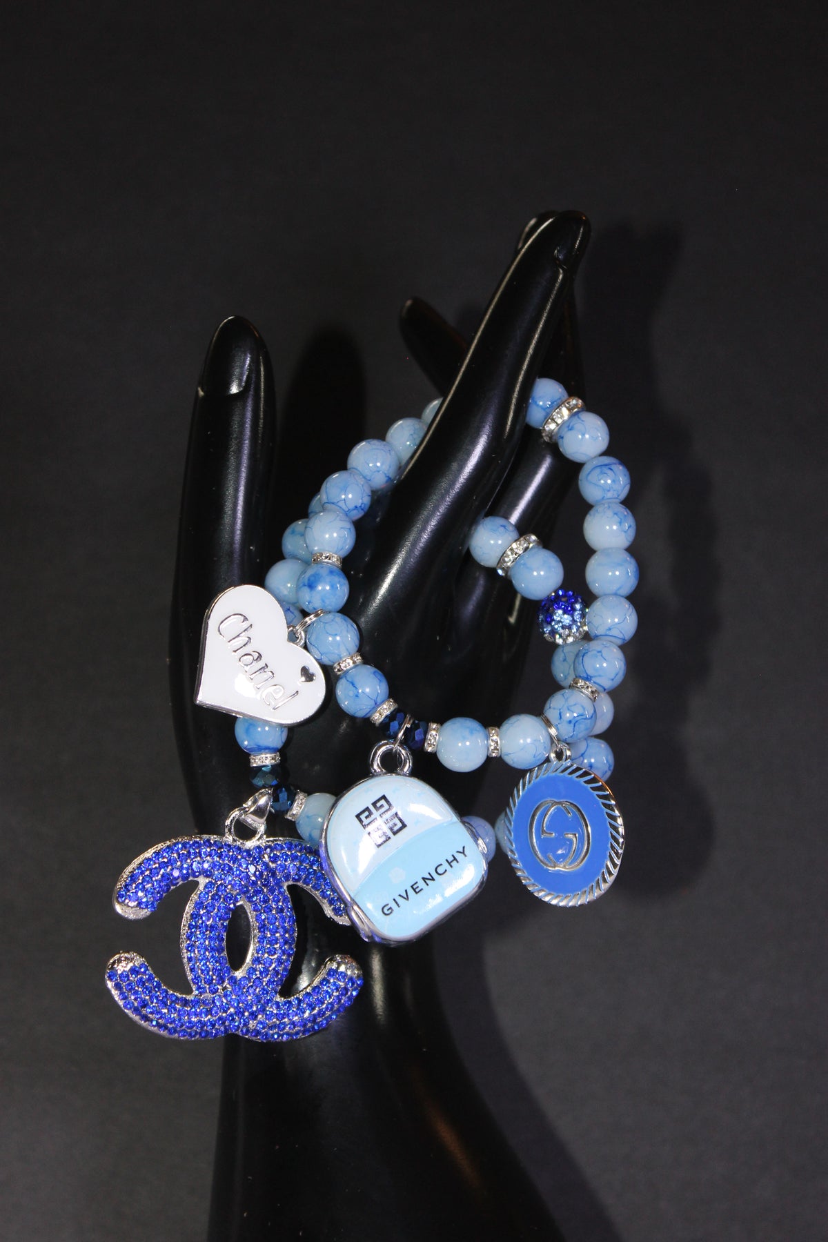 Shades Of Blue 2 Piece Charm Bracelet Set (Silver)