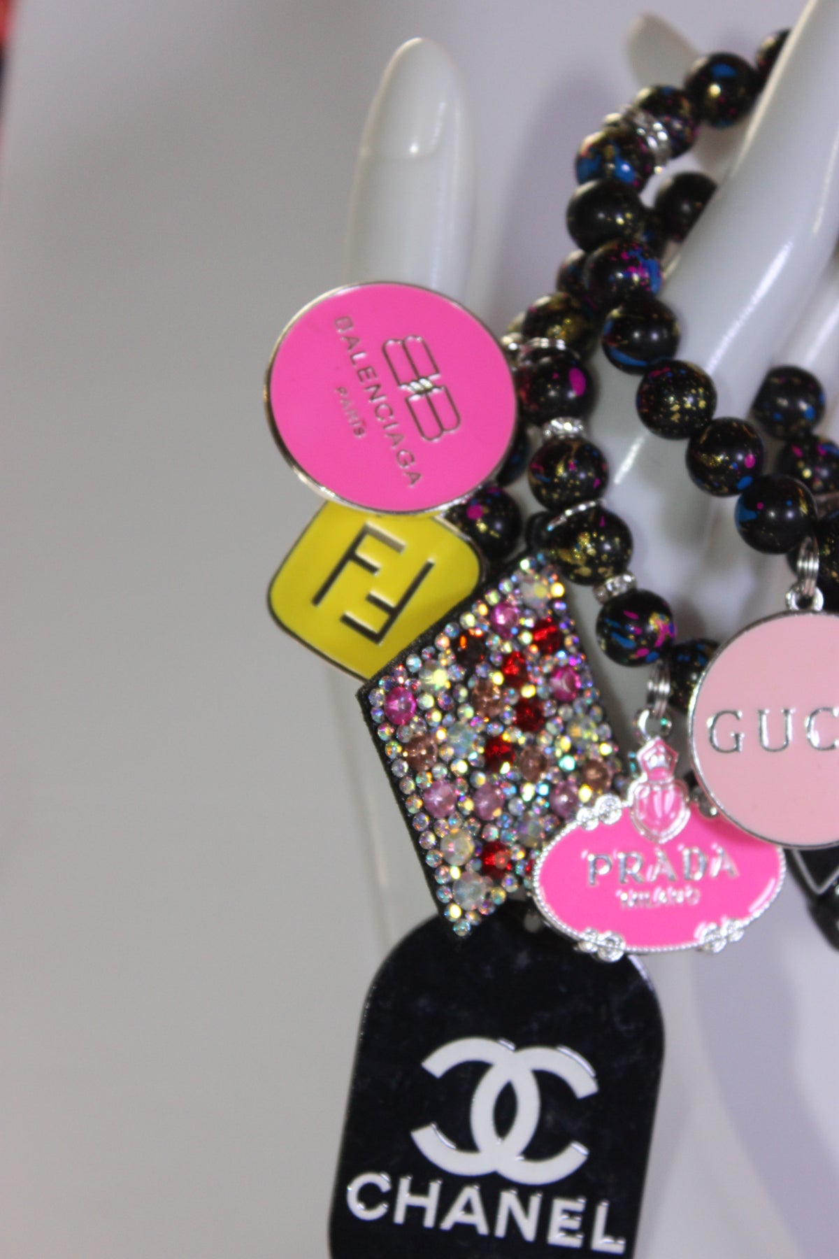 Black Multicolored 3 Piece Charm Bracelet Set (Silver)